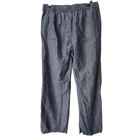 Small Relaxed Linen Cotton Stripe Pants With Elastic Waist & Drawstring Wide Leg - Picture 3 of 8